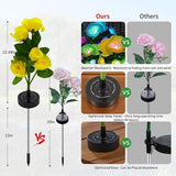 Solar Flowers Lights - Solar Garden Lights Outdoor Waterproof Yellow Rose, 40 Hours Color Changing Solar Powered Outside Decor Decoration for Yard Patio Pathway Lawn, Gifts for Mom, 2pcs