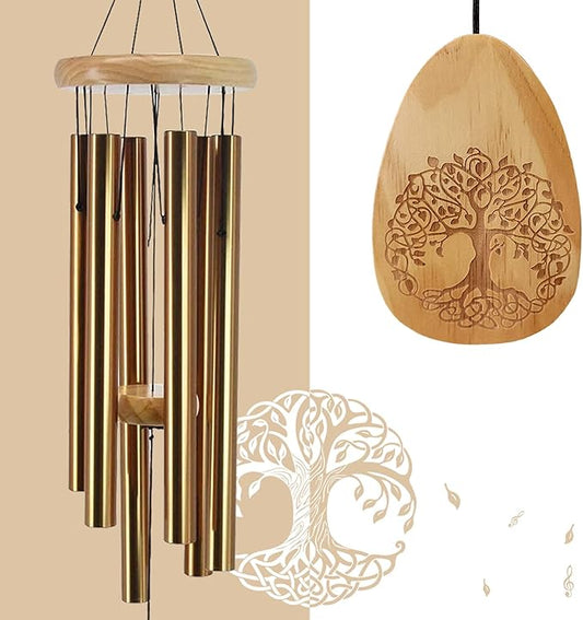 Astarin Windchimes Outdoors with Engraved Lifetree, 30 Inch Memorial Wind Chime for Outside, Sympathy Wind Chime for Loved One, Outdoor Wind Chimes for Mother, Bronze Wind Chimes.