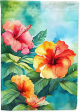 Caroline's Treasures Hawaii Hawaiian Hibiscus in Watercolor House Flag Large Porch Sleeve Pole Decorative Outside Yard Banner Artwork Wall Hanging, Polyester, House Size, Multicolor