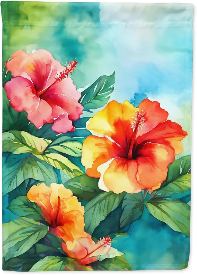 Caroline's Treasures Hawaii Hawaiian Hibiscus in Watercolor Garden Flag Mailbox Flag Decorative Yard Flag Banner Outside Patio Artwork Yard Flower Beds, Garden Size, Multicolor