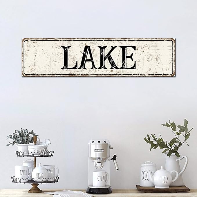 Madcolitote Vintage Lake Wood Sign Lake Custom Street Sign Rustic Wooden Wall Art Farmhouse Wall Decor Kitchen Wall Hanging Signs Wall Sign Home Decor Housewarming Gift 6x24in