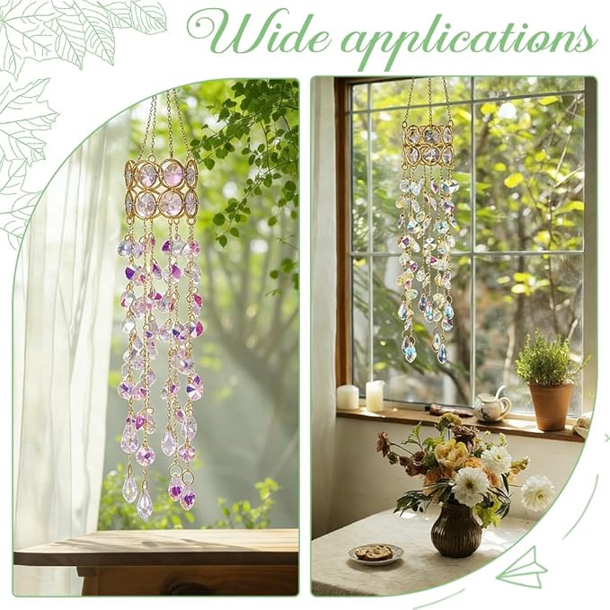 17.9In Crystal Wind Chimes Glass Crystal Suncatcher Prism Hanging Rainbow Maker Sun Catchers Octagonal Bead Chains Windchime for Window Hanging Ornaments Home Garden Decor Indoor Outdoor