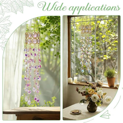 17.9In Crystal Wind Chimes Glass Crystal Suncatcher Prism Hanging Rainbow Maker Sun Catchers Octagonal Bead Chains Windchime for Window Hanging Ornaments Home Garden Decor Indoor Outdoor