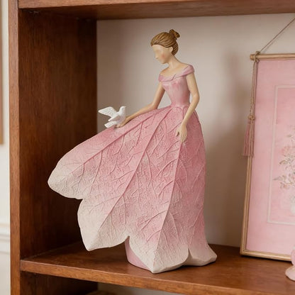 Guichifun Fairy Statue Collection Home Decoration - Pink Leaf Angel Girls Resin Home Garden Decor for Outside or Inside Rustic Fairy Garden Figurines Gifts for Women 8.5 x 5.25 x 12 Inch