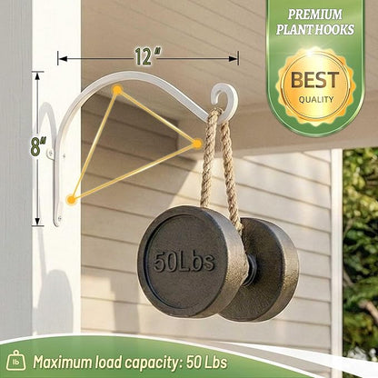 AJART White Plant Hanger Outdoor: 12-Inch Plant Hooks for Wall Indoor - Metal Plant Bracket Hook for Hanging Flower Baskets