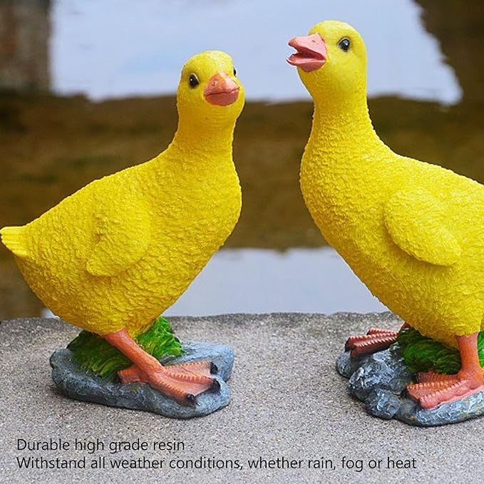 Cute Statues Resin Duck Figurine Furry Ducks True Colors Garden Statue Anti Fading Backyard Decor(Yellow)