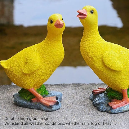 Cute Statues Resin Duck Figurine Furry Ducks True Colors Garden Statue Anti Fading Backyard Decor(Yellow)