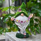 DiliComing Garden Flocked Gnomes Decor for Yard - Artificial Green Moss Gnome Statue with Solar Light, Dwarf Sculpture for Outdoor Patio Porch Lawn Decor, Spring Decorations for Home