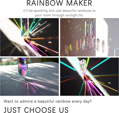 HDCRYSTALGIFTS 3 Pack 5" Large Crystal Sun Catcher Prisms for Windows, AB Colored Suncatcher Crystals Window Indoor Hanging Rainbow Maker Prisms for Home Garden Christmas Tree Decor