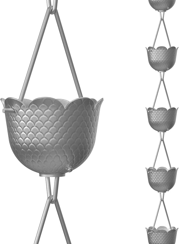 Rain Chains Direct - Pineapple Rain Chain - 8.5 FT - Milled Aluminum in Gray - Premium Rain Chains for Gutters
