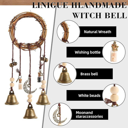 2 Pieces Witch Bells for Door Knob for Protection Hanging Bell Wind Chimes Handmade Decorative Bell for Boho Home Room Witchy Decor(Black Vintage)