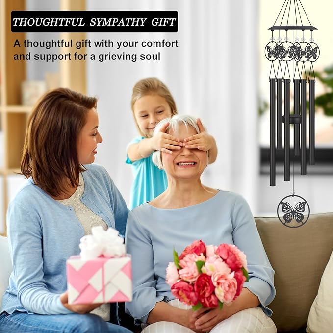 Butterfly Wind Chimes for Outside,Sympathy Garden Decor Gifts for Women Mom and Grandma,Christmas Windchime in Loving Memory Outdoor Decoration for Yard, Patio, Porch, Lawn, Landscape，Halloween
