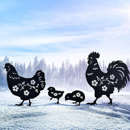 Metal Chicken Garden Decor Outdoor, Chicken Gifts for Women/Men/Chicken Lovers Gifts,Black Chicken Silhouette Statues Garden Decor for Outdoor Decor,Yard Art,Backyard,Patio,Lawn Ornaments (Black)