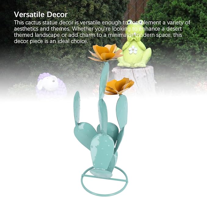 Cactus Statue Decor,Iron Easy Installation Prickly Pear Cactus Sculpture with Flowers Garden Decoration for Garden Yard Lawn Patio