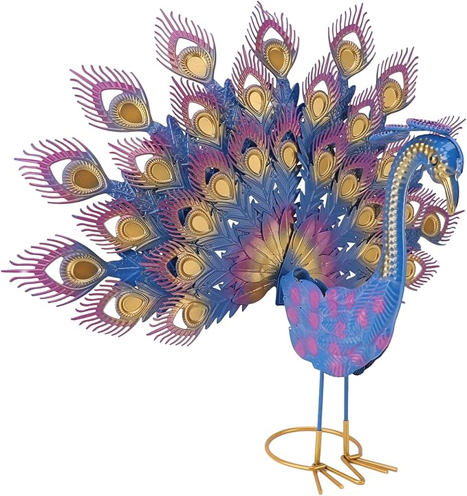 Metal Peacock Statue Garden Decor Iron Art Realistic Tail Spread Peacock Outdoor Sculpture for Lawn Yard Ornament
