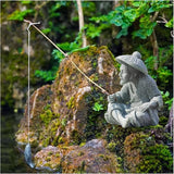 livelyfish Mini Fisherman Statue Asian Zen Decoration Sitting Fishing Figurines Sandstone Vintage Ornament for Aquarium Fish Tank Pot Garden Home Japanese Decor (A)