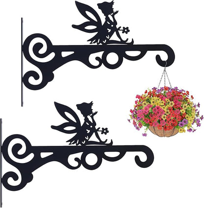 hogardeck Plant Hangers Outdoor Decor, 2 Pack 10” Metal Hanging Plant Bracket with Fairy for Garden Patio Yard Decor, Anti Rust Plant Hooks for Hanging Plants, Bird Feeder, Wind Chime, Lantern