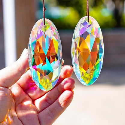 H&D HYALINE & DORA 2PCS 89mm/3.5inch Suncatcher Crystal Prism Pendant for Window,AB Color Glass Sun Catcher Prisms,Hanging Crystal Diamond Prism Suncatcher Ornament Decor
