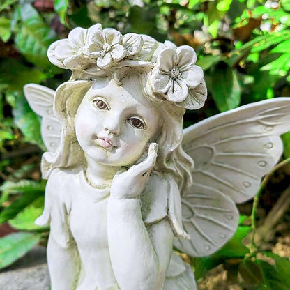 12.8" Outdoor Angel Fairy Statue for Garden – Resin Fairy Figurine, Weather-Resistant Yard Art Decor, Garden Angel Sculpture, Patio Lawn Ornament, Gift for Mom, Grandma, White Finish
