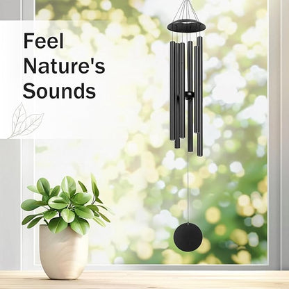 Wind Chimes for Outside, 32-Inch Simple Metal Wind Chimes Deep Tone, with 6 Thick Aluminum Tubes 0.05 in Wall Thickess – Ideal Gift for Mom or Grandma, Perfect for Backyard Decoration (Black)