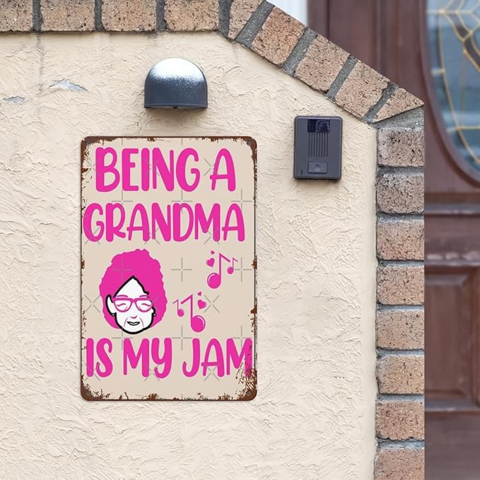 Vintage Tin Signs Being A Grandma Is My Jam for Room,Patio,Office,Yard & More Retro Metal Wall Decor,8x12 Inch Funny Quotes & Gothic Designs