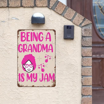 Vintage Tin Signs Being A Grandma Is My Jam for Room,Patio,Office,Yard & More Retro Metal Wall Decor,8x12 Inch Funny Quotes & Gothic Designs