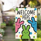 Welcome Peeps Easter Garden Flag Cute Bunny Easter Dot Garden Flag Decor Spring Double Sided House Flag for Outside Yard Decorations 12×18 Inch