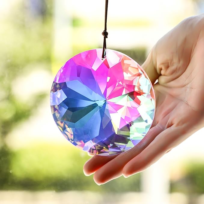 3"/79mm Hanging Crystal Prism Suncatcher for Window Large Sun Catchers AB Colored Faceted Prisms Ornament Rainbow Maker Chandelier Crystal Pendant