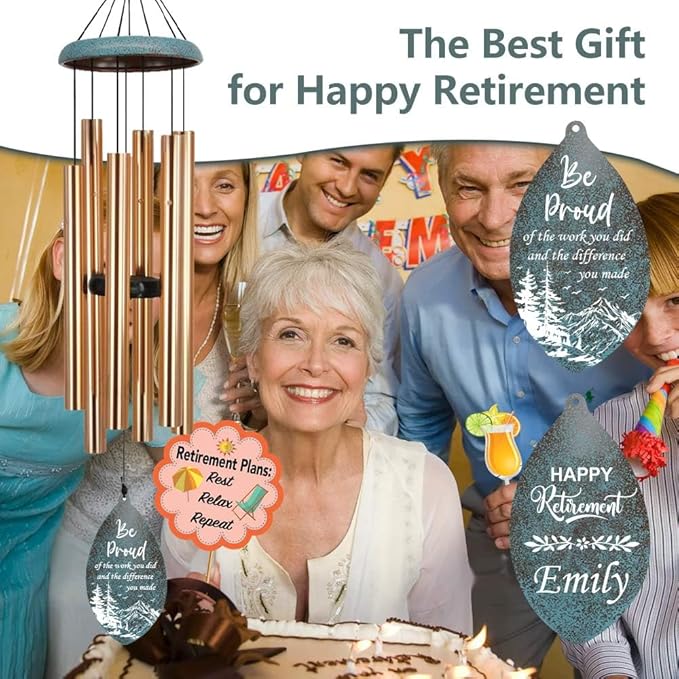 ASTARIN Personalized Happy Retirement Wind Chimes, Tree of Life Retirement Wind Spinner Gift for Women/Men Teacher Coworker 2024, Going Away Farewell Gifts, Deep Tone Larde Wind Chime(Produced in USA)