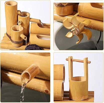 Solar Water Fountain, Outdoor Water Fountain with Water Pump, Feng Shui Zen Bamboo Fountain, Japanese Garden Decoration, for Bird Bath, Pond, Fish Tank
