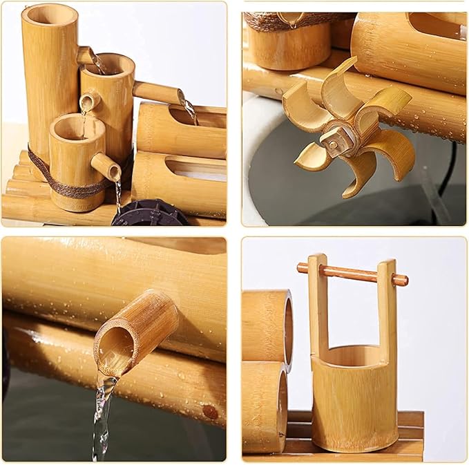 Solar Water Fountain, Outdoor Water Fountain with Water Pump, Feng Shui Zen Bamboo Fountain, Japanese Garden Decoration, for Bird Bath, Pond, Fish Tank