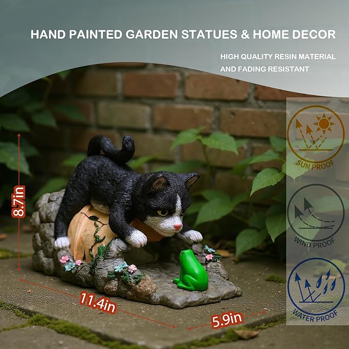 Elenon Tuxedo Cat Decorative Gutter Downspout Extension Statue, Gutter Guardian Rain Downspout Splash Block Outdoor, Garden Rain Downspout Extender for 3" × 4" Downspouts Decor