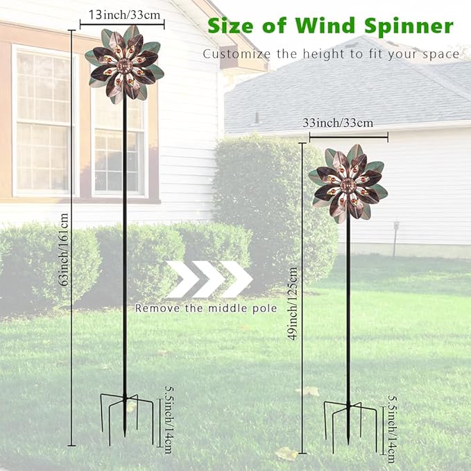 VEWOGARDEN Wind Spinners Outdoor with 2 Blades, Metal Kinetic Wind Spinner with Flower Design for Yard Garden Lawn Decorations