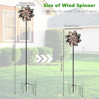 VEWOGARDEN Wind Spinners Outdoor with 2 Blades, Metal Kinetic Wind Spinner with Flower Design for Yard Garden Lawn Decorations