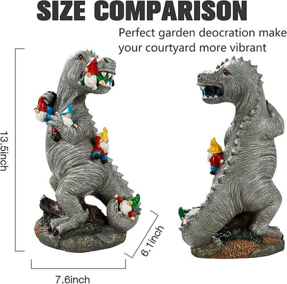 Himaweek Garden Statue Outdoor Decoration, Weatherproof 14” Dinosaur Garden Gnome, Indoor Outdoor Décor Garden Art for Patio Lawn Yard, Gardening Gift for Homeowners