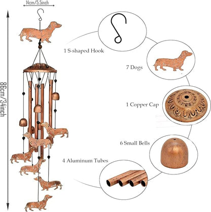 Dachshund Dog Wind Chimes for Outside, Metal Windchimes, Dachshund Dog Gifts for Women/Men, Wind Chime Garden Decor Outdoor,Memorial/Housewarming/Birthday/Festival Gifts,Yard Decoration