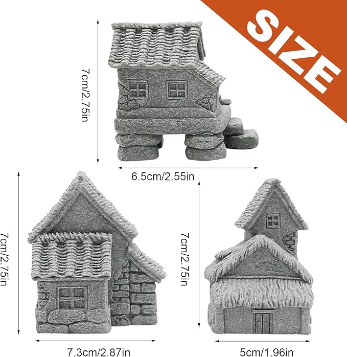 Saihisday 3PCS Micro Village Houses, Landscaping Chinese Houses, Micro Landscape Decor Ornaments for Zen Garden & Patio Micro Landscape Yard Bonsai Decor