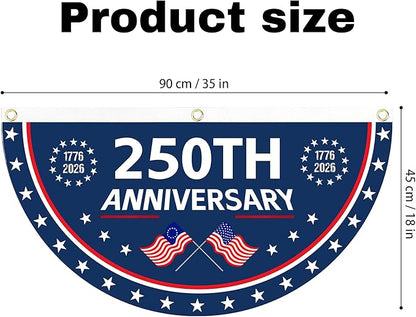 2PCS 250th Anniversary USA Flag, 1.5X3 FT 1776-2026 Fan Flags, 2 Ply Year American Anniversary Flag for Wall, Front Door, Porch, Fence, Outdoor Decorations (Style 2)