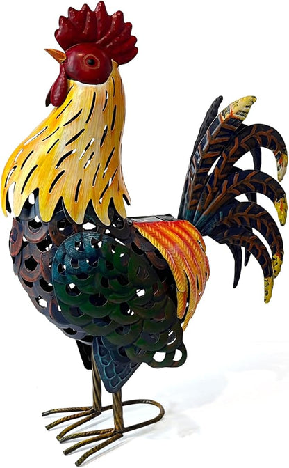 LIFFY Metal Chicken Yard Decor, 20" Rooster Outdoor Garden Solar Lights,Rooster Decorative Statues Outside with Led Light for Landscape Patio Lawn Backyard