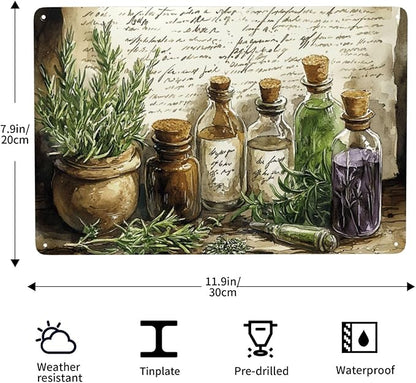 Cafemira Metal Signs,Vintage Collage of Herbs & Apothecary Jars,Charm tin sign Art Wall Decor,For Living Room,office,studio,cafe,Garden,Yard,Patio,unique artistic plaque poster,8x12 Inch