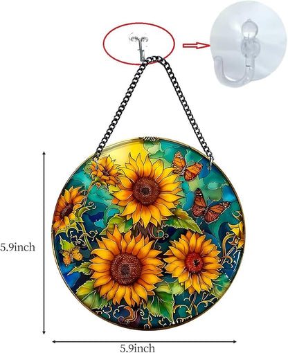 Plexiglas Sunflower Suncatcher Window Hanging - Sun Catchers for Windows Hanging - Hand Painted Suncatcher Garden Ornaments Christmas Mother's Day, Valentine's Day Ornaments
