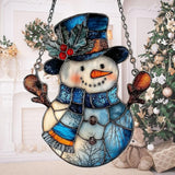 Snowman Cute Mistletoe Winter Scarf Acrylic Suncatcher Stained Glass Effect Window Car Hanging Christmas Ornament Indoor Outdoor Decor Garden Sun Catcher Panel for Women Mom Grandma