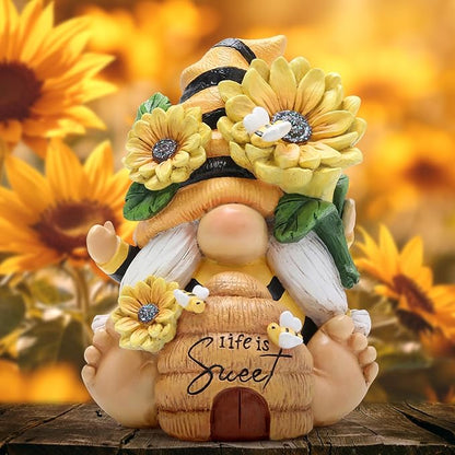 Hodao Gnome Figurine Decorations Indoor Home Decor Sweet Life Bee Gnome - The Sweetness and Warmth of Nature - Summer Garden Patio Gnome Sculpture Decorations (Bees gnome)