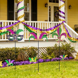 hogardeck Mardi Gras Outdoor Decorations, Set of 3 Metal 36" Decorative Garden Stakes with Mask Fleur-de-lis Jester's Hat for Mardi Gras Decor, Glitter Yard Sign for Outside Lawn Porch Backyard Party