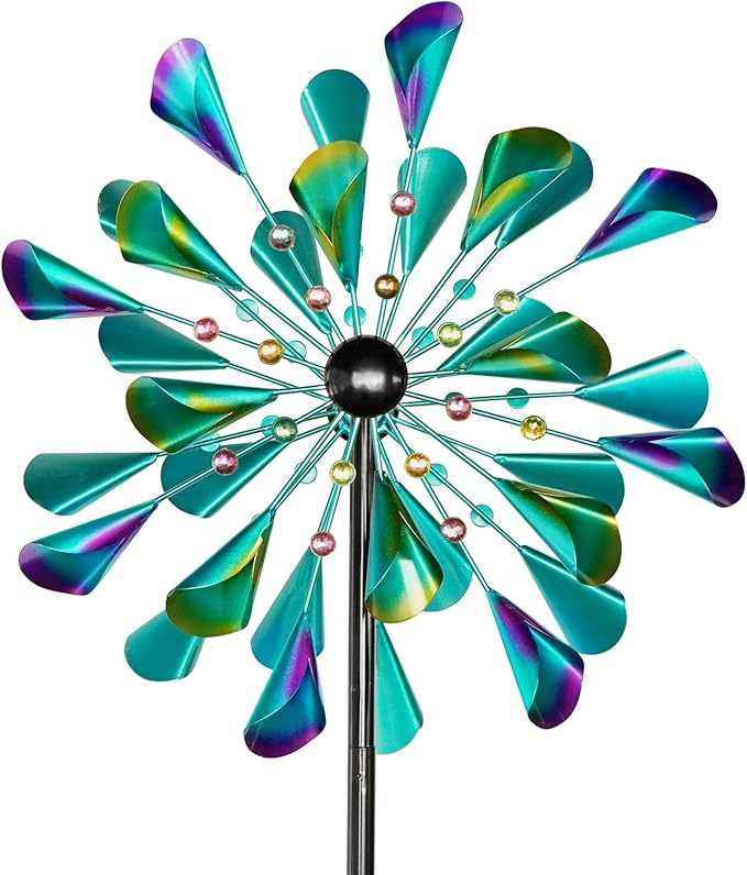 DECOROCA Kinetic Wind Spinners Outdoor - Large Metal Wind Sculptures & Spinners Yard Patio Lawn Garden Decorations, Windmill Outdoor with Stable Metal Stake(Turquoise)
