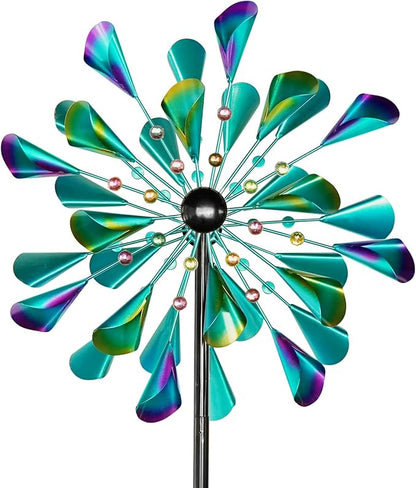 DECOROCA Kinetic Wind Spinners Outdoor - Large Metal Wind Sculptures & Spinners Yard Patio Lawn Garden Decorations, Windmill Outdoor with Stable Metal Stake(Turquoise)
