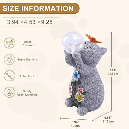 Solar Cat Outdoor Garden Statues : Outside Decor with Lights Clearance for Yard Art Lawn Ornaments Porch Patio Balcony Home House - Birthday Gifts for Grandma Mom Women