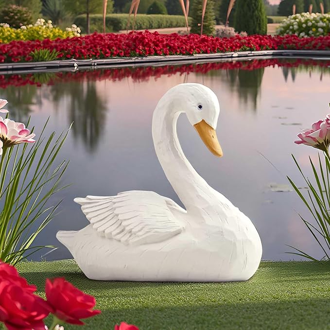 Swan Statue for Garden Decor – 7.5" Resin Figurine in Grey-White Finish, Elegant Bird Sculpture for Indoor Outdoor Display, Home, Patio, or Yard Ornament