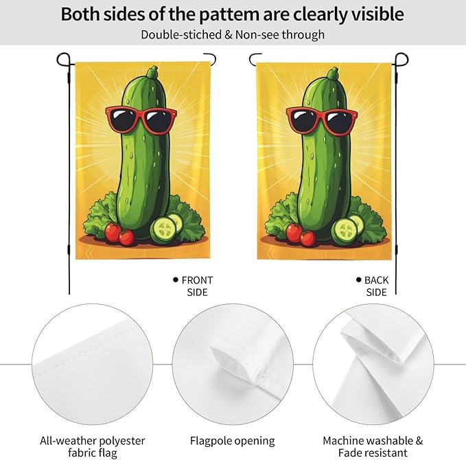 Cool Cucumber Sunglasses Garden Flag Double Sided Flags For Room Outside Yard Flag Outdoor Banner Wall Art Hanging 28"X40"