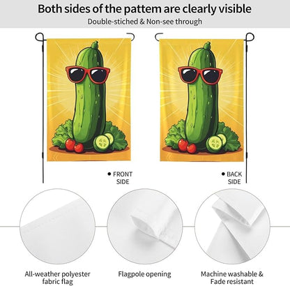 Cool Cucumber Sunglasses Garden Flag Double Sided Flags For Room Outside Yard Flag Outdoor Banner Wall Art Hanging 12.5"X18"